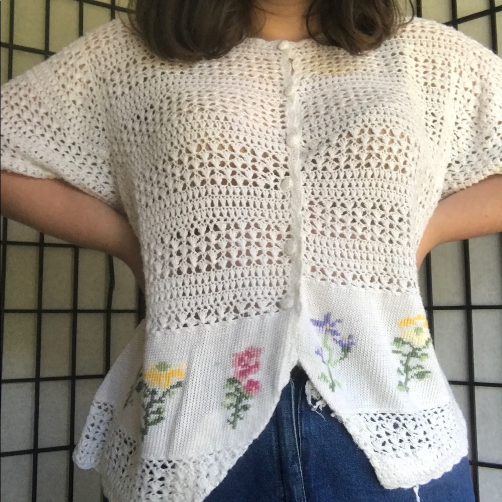 Early 2000s Knot Crochet Floral Cardigan Size 2X